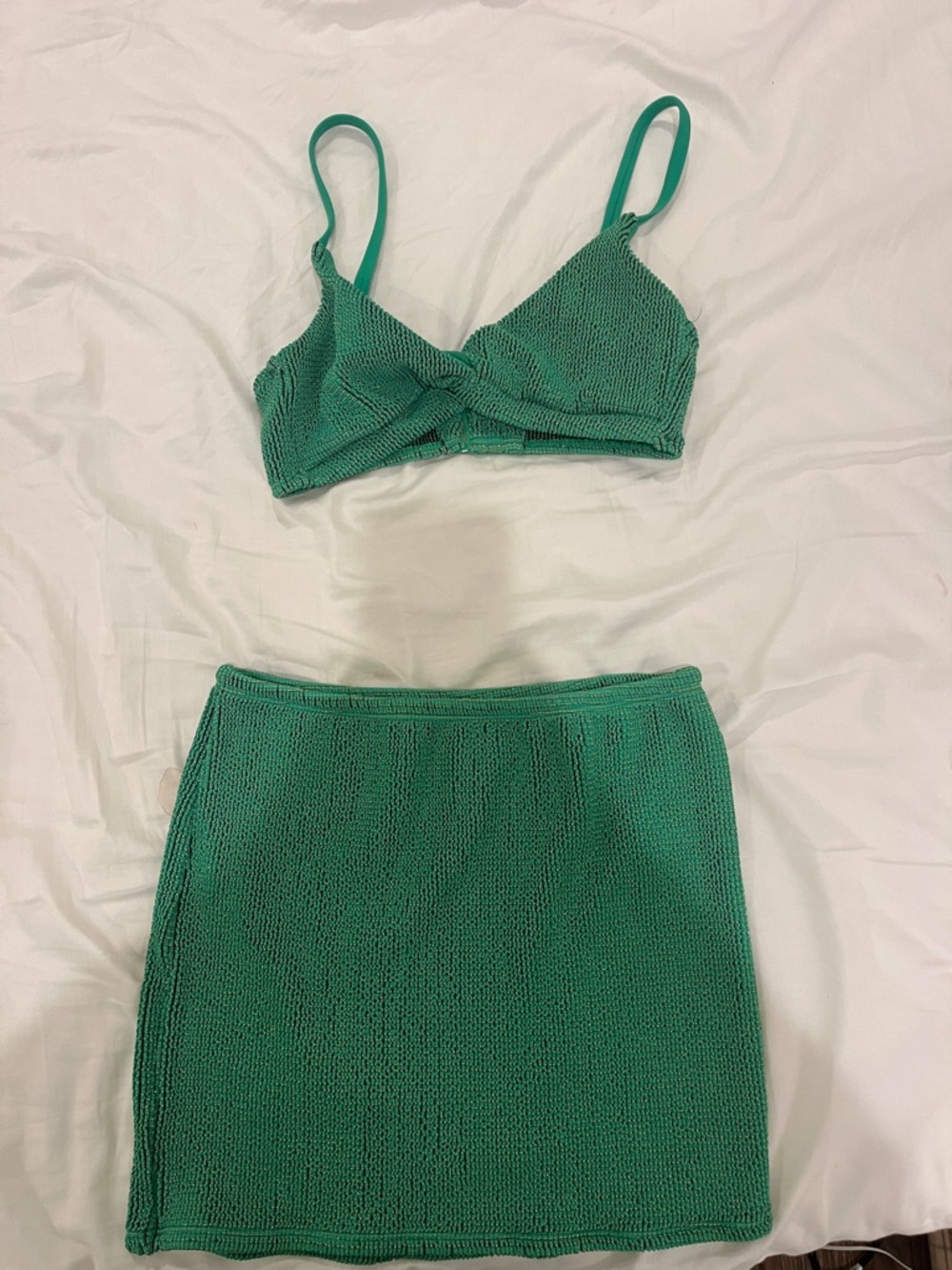 Good American Green Knit Mini swim Skirt and swim top